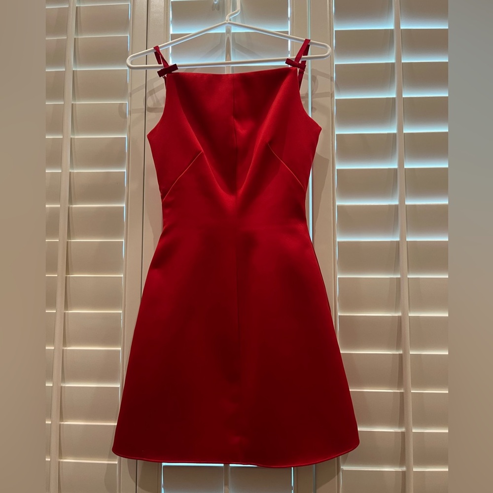 House of CB Red Dainty Square Neck A-line mini dress